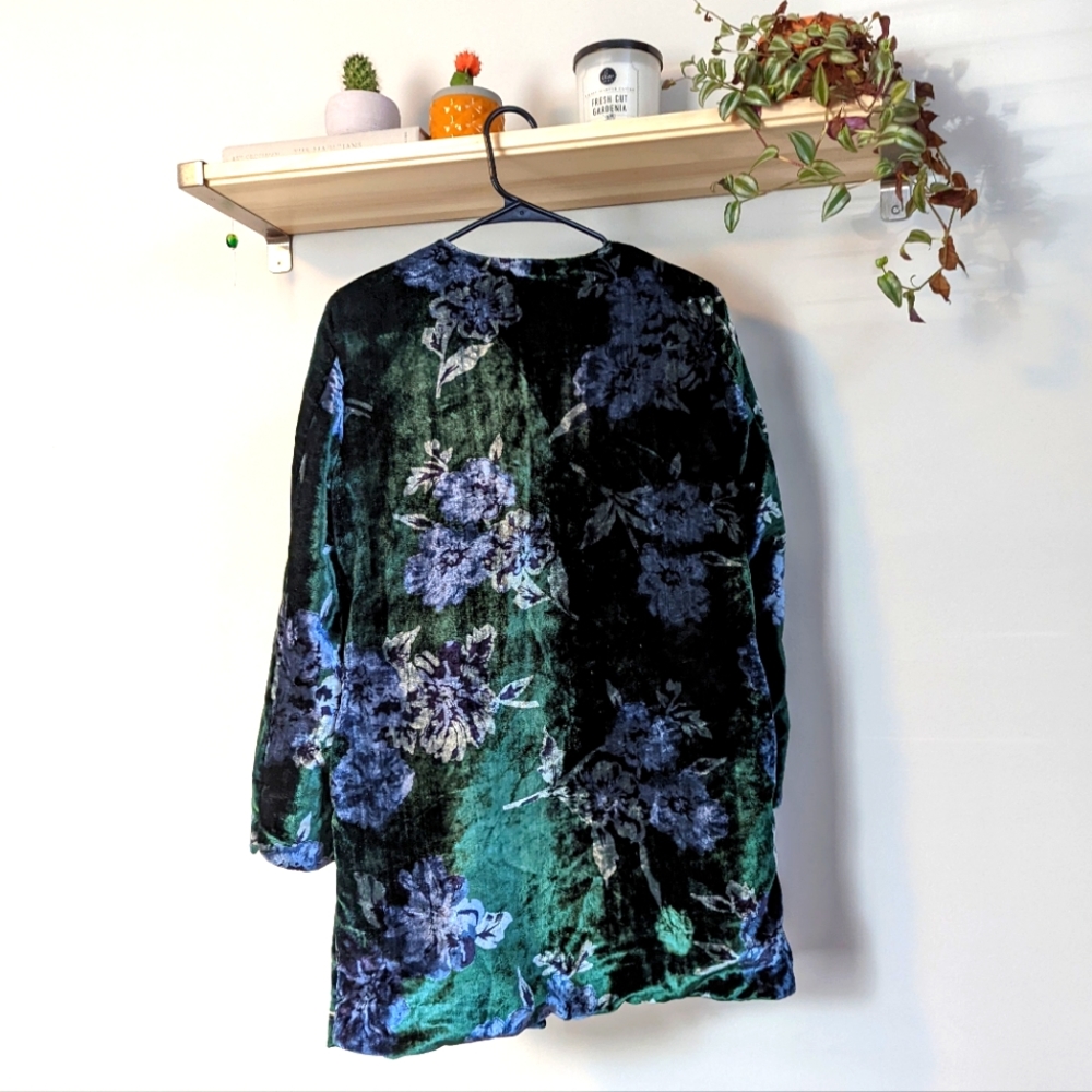 Anthropologie Eva Franco XS Green Velvet Bloom Car Coat - Picture 2 of 8